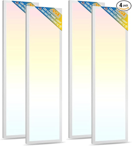Allsmartlife 4-Pack 1x4FT LED Flat Panel Light Surface Mount, 24W/30W/40W, 4980LM Dimmable 5CCT 3000K-6000K, Edge-Lit Ceiling Light Fixture for Kitchen, Built-in Driver Troffer, White
