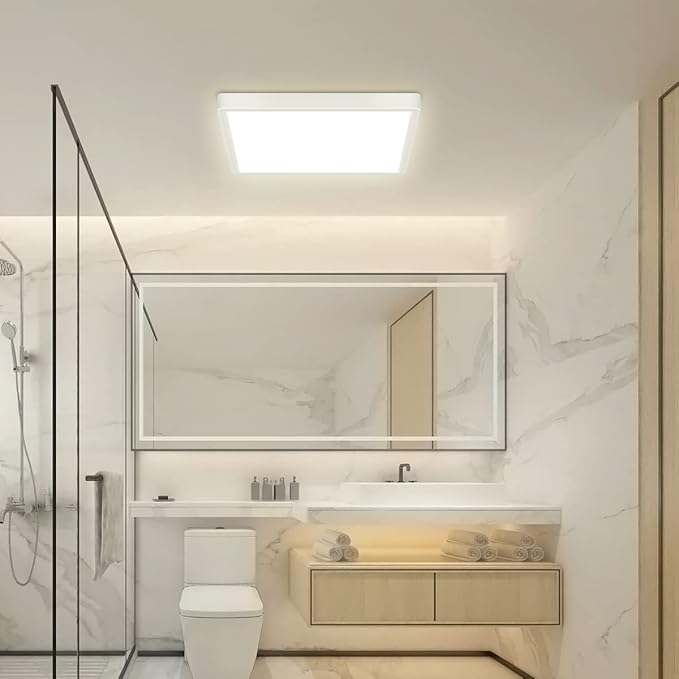 12 inch Dimmable LED Flush Mount Ceiling Light with Remote, 24W Full CCT Brightness Adjustable Square LED Ceiling Light, Slim Flat Panel Lighting Fixture for Bedroom, Living Room, Bathroom