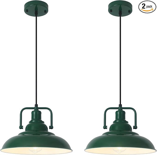Farmhouse Pendant Light, 12.5inch, 2 Packs Green Kitchen Pendant Lights, Modern Pendant Lights, Pendant Lights Kitchen Island, Pendant Light for Bedroom, Office, Kichen Sink, Library