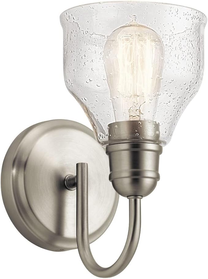 Kichler Avery 5.5" Wall Sconce Industrial 1 Light Wall Fixture with Clear Seeded Glass in Black, for Bathroom, Bedroom or Hallway (8.25" x 5.5" x 9.5") 45971BK
