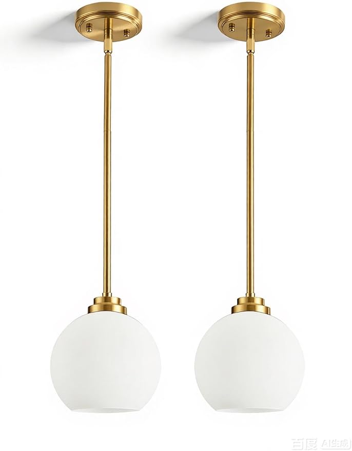 Majade Globe Pendant Lights Kitchen Island Pendant Light Fixtures 7.4 Inch Gold Mid Century Modern Globe Pendant Lighting with Milk Glass Adjustable Hanging Light Fixtures for Dining Room(2 Pack)