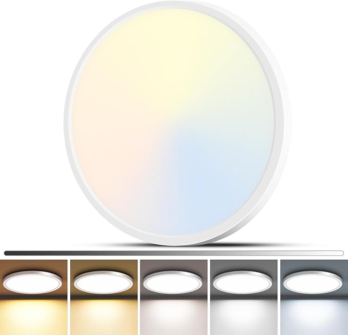 zemty 1Pack White LED Flush Mount Ceiling Lights, 19Inch 36W Dimmable 5 Color Temp (3000K-6500K), Large Bright Light Fixture for Bedroom Living Room Dining Room Office