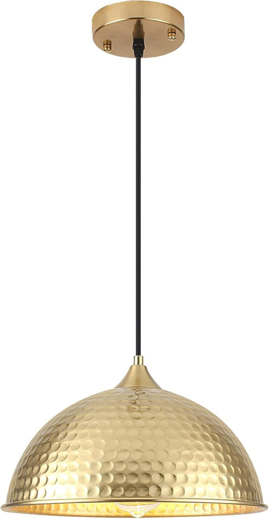 Gold Pendant Lights Kitchen Island 12 Inch, Vintage Hammered Pendant Light Fixtures Adjustable Height Dome Pendant Light for Dining Room Bedroom Bar