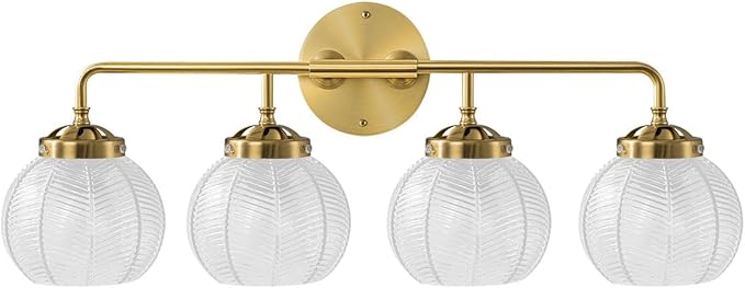 4 Light Gold Vanity Lights with Clear Glass Shades, Vintage Bathroom Vanity Lighting Over Mirror, Modern Wall Sconce Bathroom Wall Light Fixture Wall lamp for Living Room Bedroom