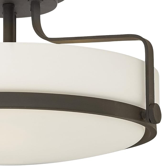 Hinkley Harper 3643OZ Large Semi-Flush Ceiling Light, Sleek, Retro Style, Oil Rubbed Bronze and Etched Opal Glass