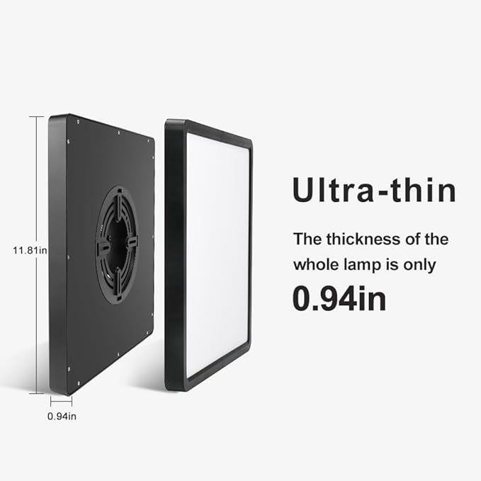 12inch 24W LED Flush Mount Ceiling Light, 5000K Square LED Ceiling Light, Black Flat Panel Lights for Bedroom, Kitchen, Living Room