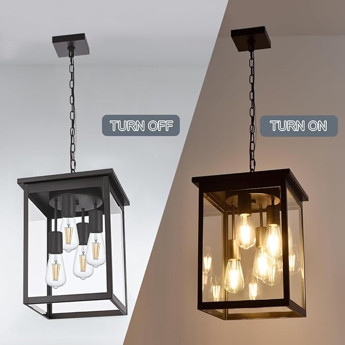 TODOLUZ 4-Light Large Outdoor Pendant Light Fixtures in Oil Rubbed Bronze, Adjustable Height Porch Hanging Lighting for Yard Entryway Patio, E26 Base Exterior Ceiling Lantern