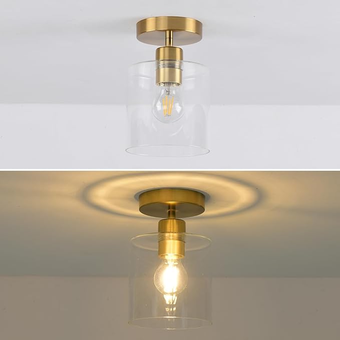 Brass Semi Flush Mount Ceiling Light,Gold Modern Fixture for Closet Hallway Entryway Light Fixture Ceiling Brass Finish 2 Pack