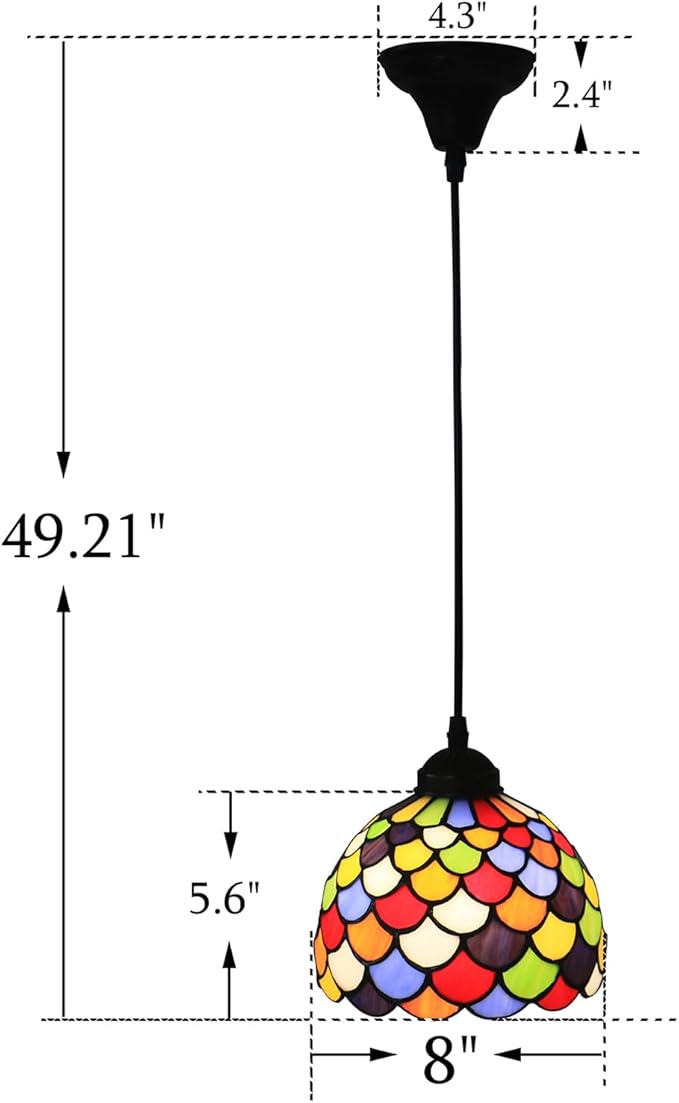 Stained Glass Hanging Lamp 8 Inch Hanging Ceiling Lights Tiffany Art Deco Lamp for Dining Room Kitchen Island Home Farmhouse Hallway