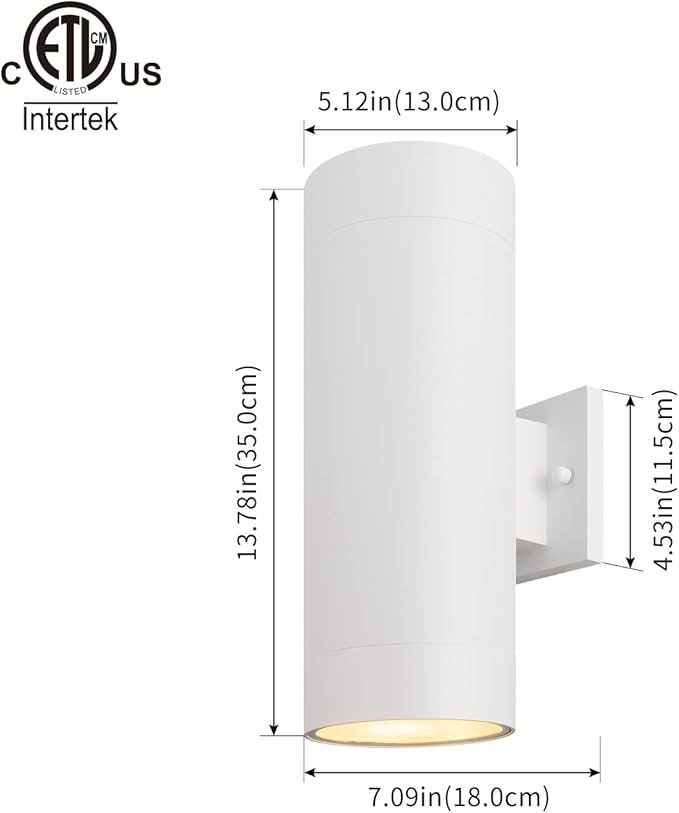 mirrea 14" Modern Outdoor Porch Light Patio Light in 2 Lights with Aluminum Cylinder and Tempered Glass Cover Waterproof Wall Sconce 2 Pack (Matte White)