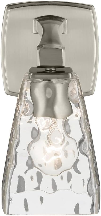 Kichler Marant 5" 1-Light Wall Sconce Bathroom Light Fixture with Clear Water Glass in Brushed Nickel for Bathroom, Powder Room, Hallway (5" W x 9.5" H), 55214NIWTR