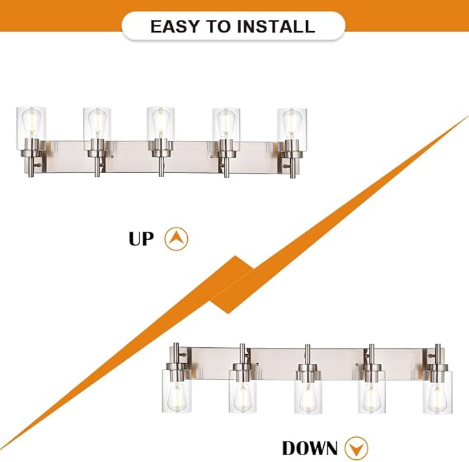 VINLUZ 5 Lights Bathroom Vanity Light Fixture Brushed Nickel Sconces Wall Lighting Modern Industrial Indoor Wall Mounted Lamp for Kitchen Living Room Dining Room (Patent No.: US D958,438 S)