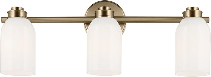 Kichler Shae 24.25" 3-Light Modern Bathroom Vanity Light Fixture with White Opal Glass Shade in Champagne Bronze for Powder Room and Over Mirror (24.25" W x 9" H), 55202CPZ