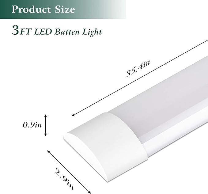 8 Pack 3FT Ultra-Thin LED Batten Light, 30W Day Light 4000K IP20 Ceiling Mounted Fixture for Garage, Shop, Hallway, Office, Market