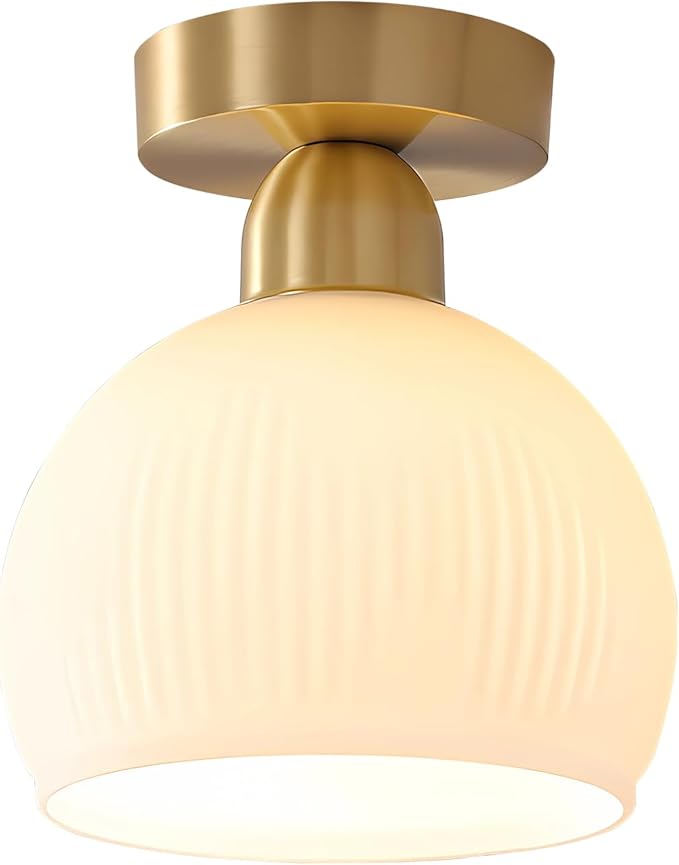 KCO Lighting Milk Glass Flush Mount Ceiling Light Fixture Small Brass Flush Mount Light Modern Gold Globe Semi Flush Mount Ceiling Light White Entryway Light Fixture