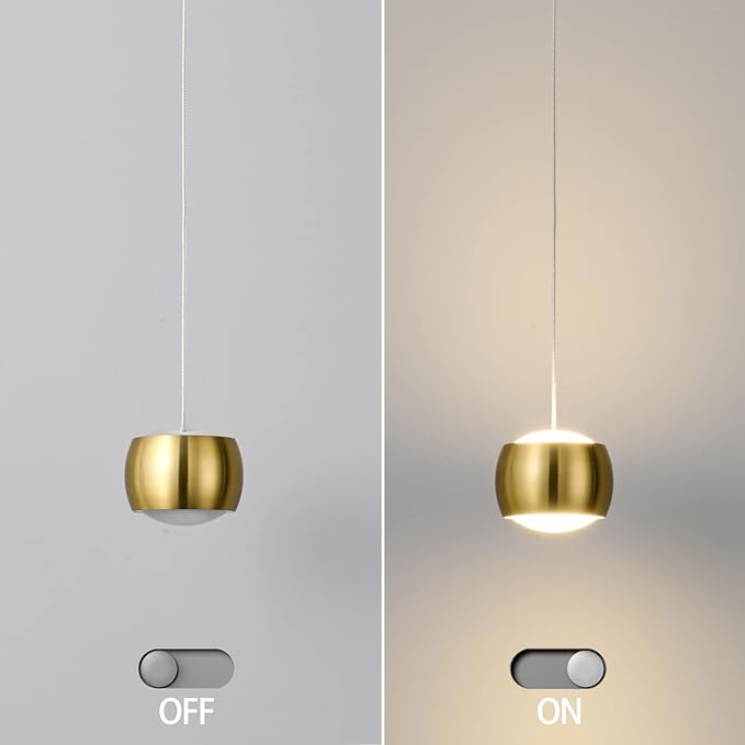 Modern LED Dimmable Pendant Light fixtures,Mini Island Pendant Lighting for Kitchen Island Dinning Room,Bedroom,Bar, Kitchen Island Ceiling Hanging Light Fixtures(gold-2-Pack)