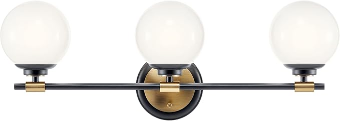 Kichler Benno 3-Light Bathroom Vanity Light Fixture with Opal Glass, Modern LED Lighting in Black and Champagne Bronze for Bathroom or Powder Room (8.75 x 24.5 in), 55172BKCPZ