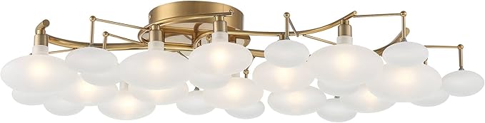 Possini Euro Design Lilypad Modern Ceiling Light Semi Flush-Mount Fixture 30 1/4" Wide Warm Brass Gold Frosted Opal Etched Glass Shade for Bedroom Kitchen Living Room Hallway Bathroom House Home