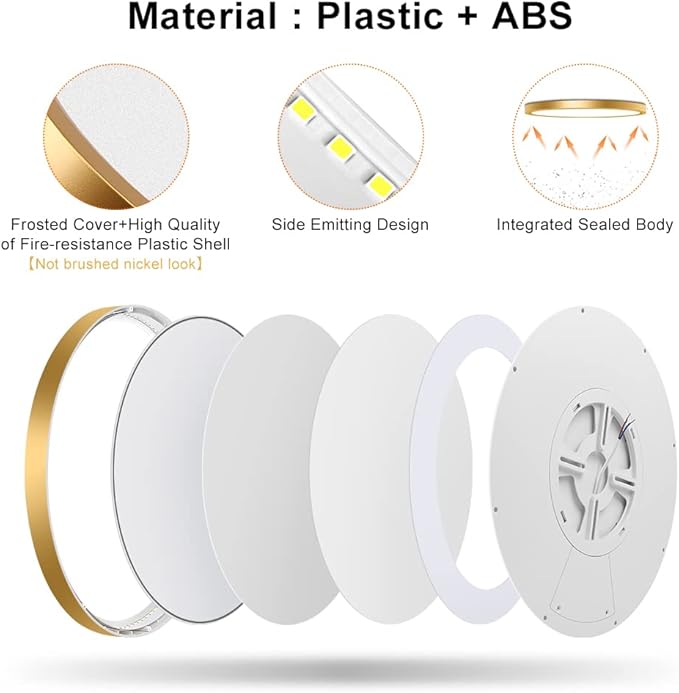 12 Inch Gold LED Ceiling Light Flush Mount, 5000K Daylight White Flat LED Ceiling Light, 24W 3200LM, Round Flat Gold Light Fixture for Bedroom, Kitchen, Hallway (2 Pack)
