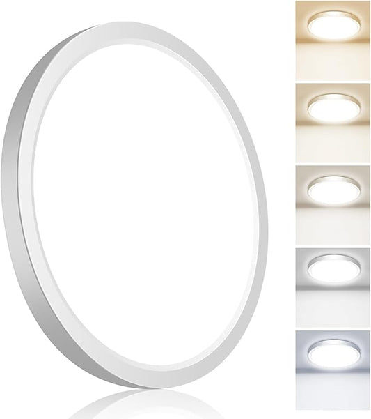 hepside 7 Inch White Flush Mount Ceiling Light, 15W 1800LM Ceiling Light Fixture,3000K/3500K/4000K/5000K/6500K Color Selectable, LED Flat Ultra-Thin Round Lighting Fixture for Closet Bathroom Hallway