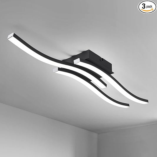 EDISLIVE Modern Dimmable LED Ceiling Light Curved 3 Light 22.5 in Minimalist Flush Mount Ceiling Light Fixture Lamp for Bedroom Foyer Kitchen 6000K 18W Black