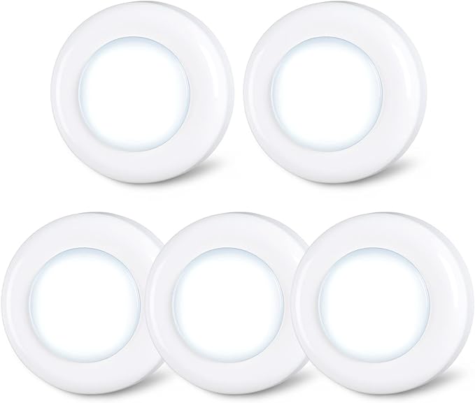 STAR-SPANGLED Push Tap Light, 2.8” Mini Night Touch LED Puck Lamp, Portable Under Cabinet Lighting AAA Battery Operated Powered, DIY Stick On Lights for Closet, Counter, Kitchen, Cool White, 5 Pack