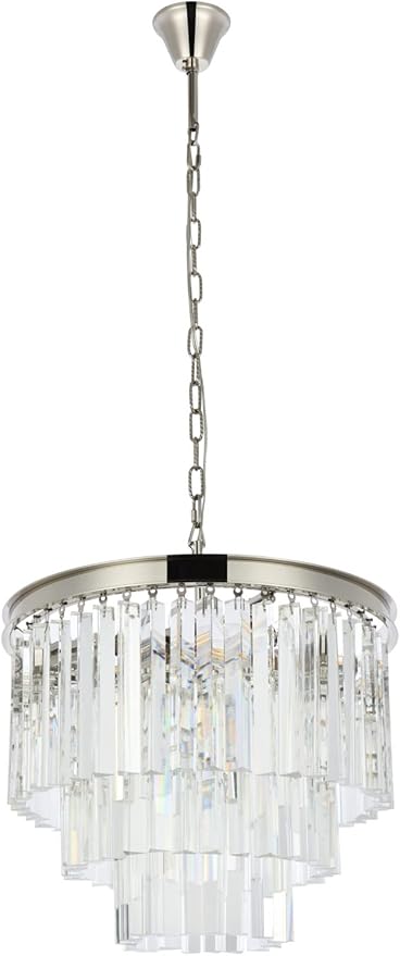 Elegant Lighting Sydney Collection 1201D20PN/RC 6-Light Pendant Lamp with Royal Cut Crystals, Polished Nickel Finish