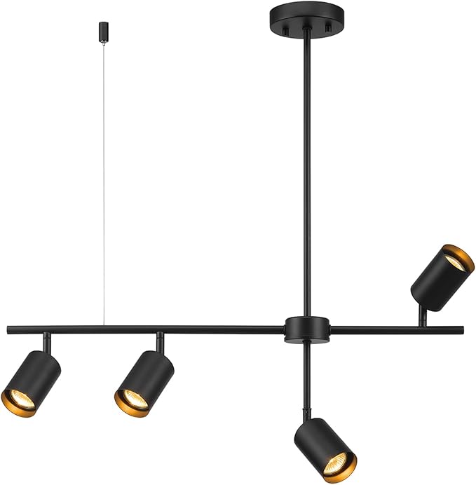 GLOBE Electric 64000048 4-Light Adjustable Height Track Lighting, Matte Black, Pivot Shades, Lighting for Kitchen, Bathroom, Bedroom, or Dining Room, Living Room Ceiling Lights, Light Fixture