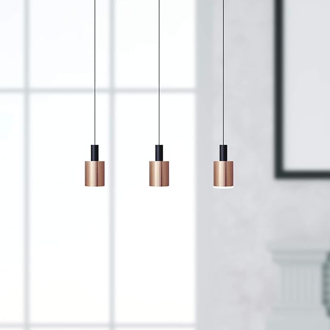 Virgo 3 Mini Pendant Lighting Black-Copper - LED Hanging Light Fixture for Kitchen Island, Bar, Foyer - Cluster Pendants - Dimmable, Adjustable Wire, Lamp Bulb Included