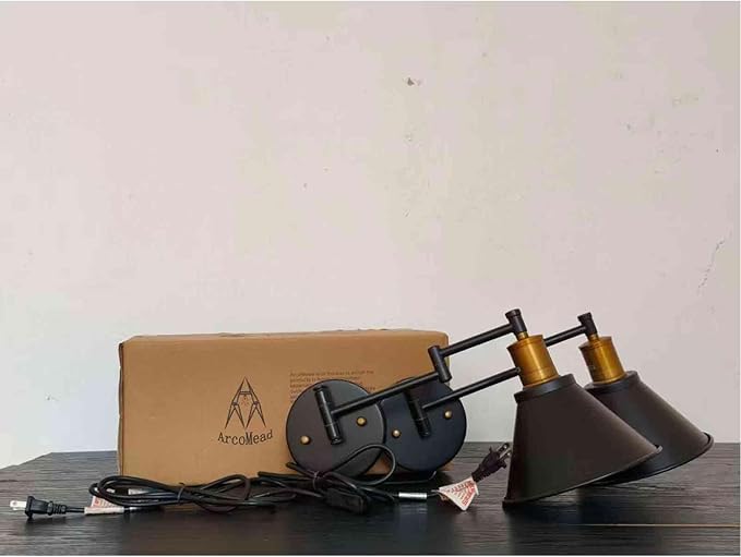 Wall Lamps, Swing Arm Wall Lamp Wall Sconce 2-Pack Plug in Cord with Switch,Vintage Barn Wall Light Bronze Black Lamp Lobby, Hallway, Kitchen, Dining Room, Restaurant, Café