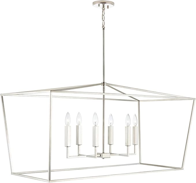 Capital Lighting 837661PN Thea Symmetrical Clear Line Island/Linear Pendant, 6-Light 360 Total Watts, 21" H x 42" W, Polished Nickel
