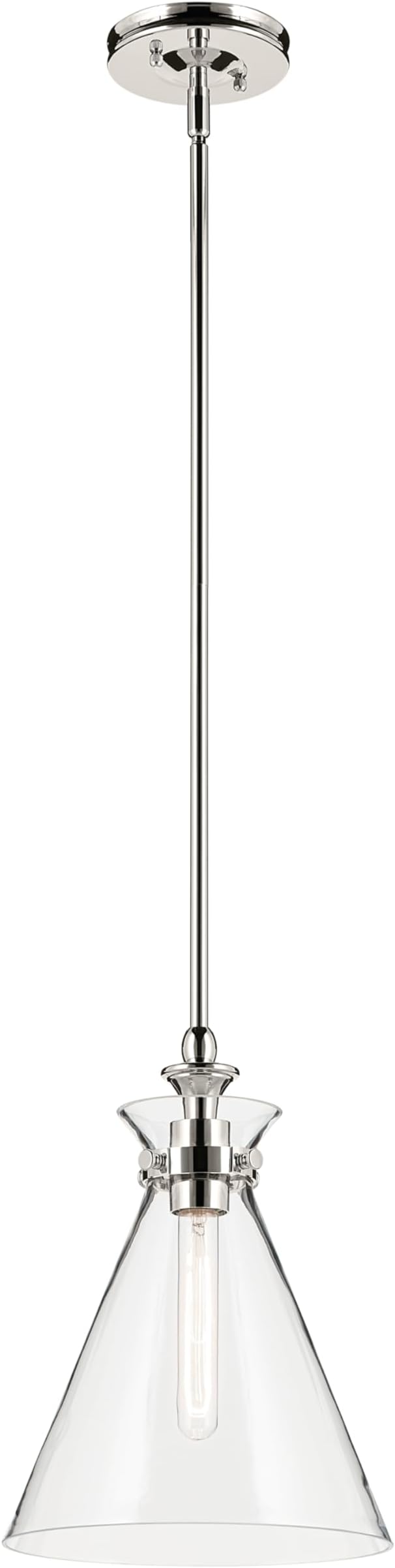 Kichler Laria 1-Light Pendant, Updated Traditional Light, Sloped Ceiling Compatible, for Kitchen with Clear Glass in Polished Nickel (14.5" x 10.5"), 52774PNCLR