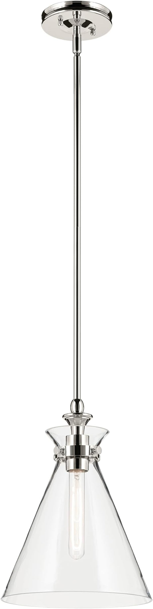 Kichler Laria 1-Light Pendant, Updated Traditional Light, Sloped Ceiling Compatible, for Kitchen with Clear Glass in Polished Nickel (14.5" x 10.5"), 52774PNCLR
