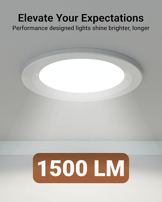 Sunco 12 Pack 6 Inch LED Recessed Light with Night Light, Flush Mount Ceiling Light, Baffle Trim Slim Can Lights, 1500 LM, Selectable CCT 2700K/3000K/4000K/5000K/6000K, Dimmable, 14W=100W ETL