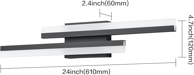 PRESDE 24 Inch LED Vanity Light Bar, Modern Black Bathroom Lighting Fixture Over Mirror