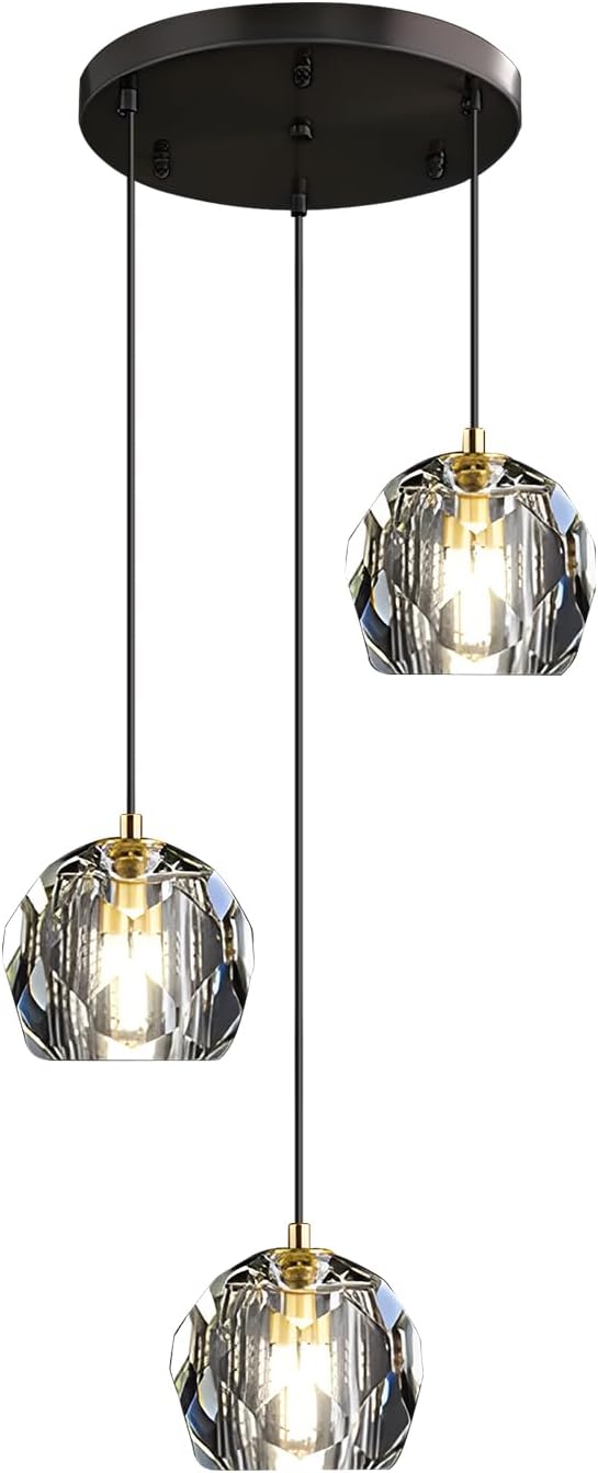 3 Light Cluster Pendant Lighting Black Crystal Chandelier Small Crystal Pendant Lights Kitchen Island Modern Hanging Light Fixture Gold Dining Room Light Fixtures Over Table