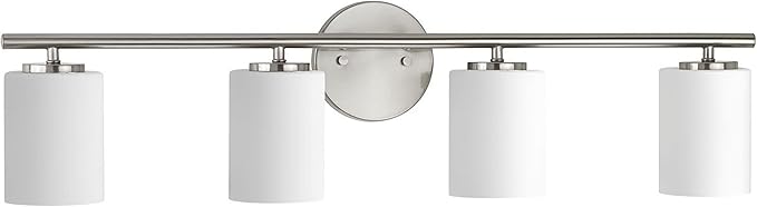 Progress Lighting 4-Light Etched White Glass Modern Bath Vanity Light, Replay Collection, Brushed Nickel (P2160-09)