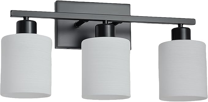 The Door Bull Modern Bathroom Vanity Light, Milky White Glass Shades, Wall Sconce for Bedroom & Living Room, E26 Socket, Over Mirror Lighting Fixture (Matte Black, 3 Lights)