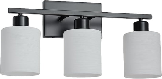 The Door Bull Modern Bathroom Vanity Light, Milky White Glass Shades, Wall Sconce for Bedroom & Living Room, E26 Socket, Over Mirror Lighting Fixture (Matte Black, 3 Lights)