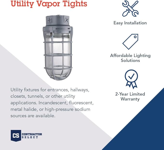 Lithonia Lighting Jelly Jar Light Fixture, Incandescent Utility Vapor Tight Ceiling Lamp, Industrial Style Wall Light for Indoor and Outdoor Use, 150W, 120V, Includes Junction Box, Grey (VC150I M12)