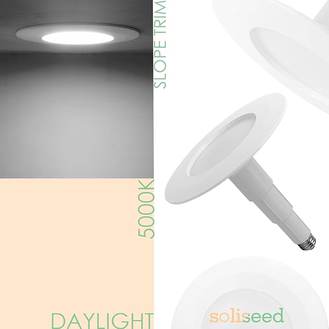 Soliseed 24 Pack 5/6 Inch LED Can Lights Length Adjustable Retrofit Downlight,Recessed Lights ETL Damp Rated,12W=60W,5000K Daylight,800LM,Dimmable Recessed Lighting,E26,Easy Install