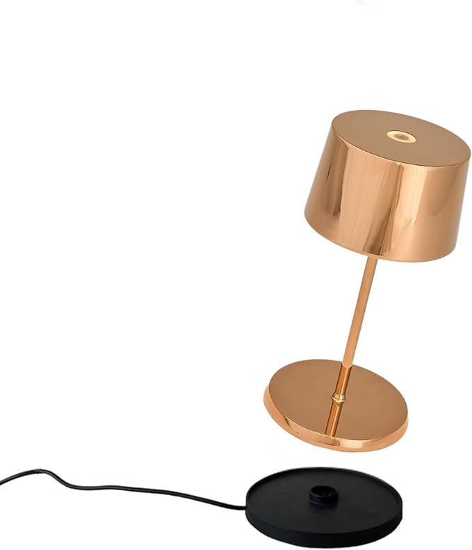 Zafferano, Olivia Mini Lamp, Portable and Rechargeable Table Lamp with Touch Controls, Suitable for Indoor, Dimmer, 2200-3000 K, Height 8.7 Inches, Rose Gold Color