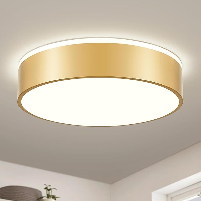 YURNYQ Gold LED Flush Mount Ceiling Lights, Modern Dimmable 5CCT Close to Ceiling Light, Minimalist Overhead Round Kitchen Lighting Fixtures for Bedroom Hallway Entryway Living Room, 15.8 Inch