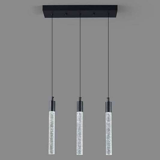 Kitchen Island Lighting Modern Light Fixture Black Pendant Light Dimmable LED Black Finish Mini Crystal Pendant Lights for Dining Room Living Room（3-Light ）