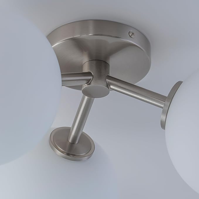 Brushed Nickel Semi Flush Mount Ceiling Light Fixture, 3 Light Milk Glass Globe Mid Century Modern Light Fixtures for Bedroom,Entryway,Hallway,Living Room,Kitchen,Dining Room