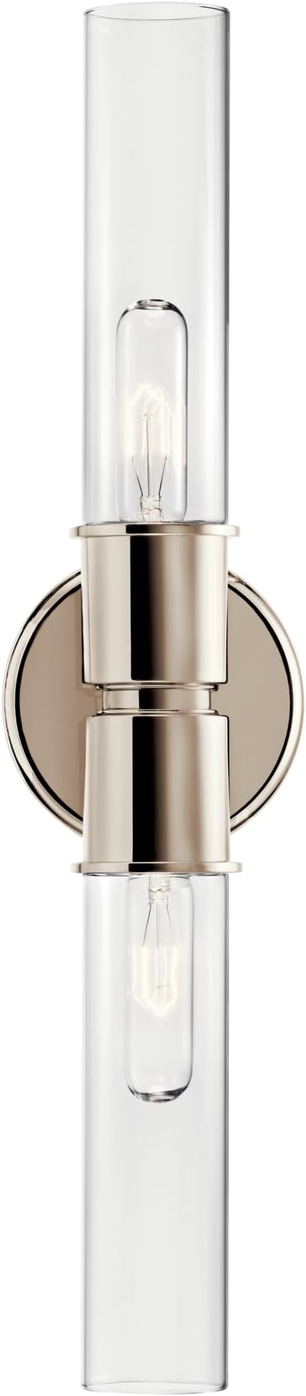 Kichler Aviv 2-Light Wall Sconce, Modern Light with Clear Glass in Polished Nickel, for Bedroom, Laundry Room, Kitchen or Hallway (24" x 5.5"), 52654PN