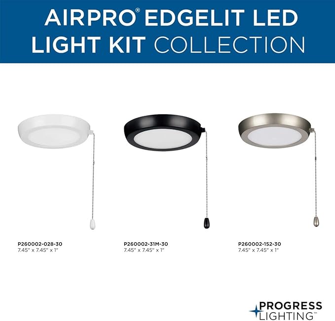 Progress Lighting P260002-31M-30 AirPro 1-Light Transitional Integrated LED Edgelit Ceiling Fan Light Kit Matte Black with Opal Shade