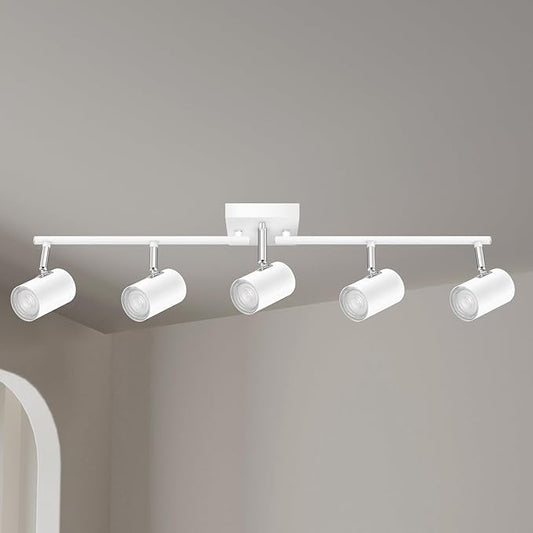 5 Light Track Lighting Fixtures Ceiling, Matte White Kichen Track Lighting, Rotatable Light Heads, Adjustable Modern LED Track Lights for Kitchen/Living Room/Hallway/Bar,GU10 Bulb Not Included