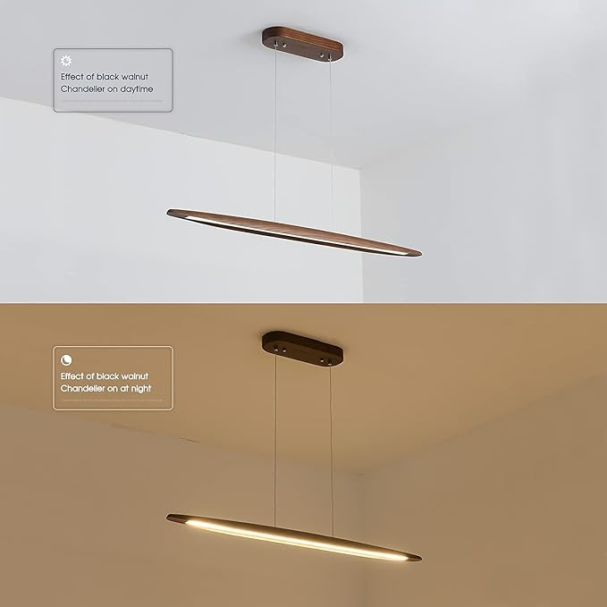 YISDESIGN 51" Wood Linear Pendant Light Wood Dining Room Light Fixture Modern Pool Table Lights Kitchen Island Lights for Dining Room Bar Kitchen Island Walnut Color