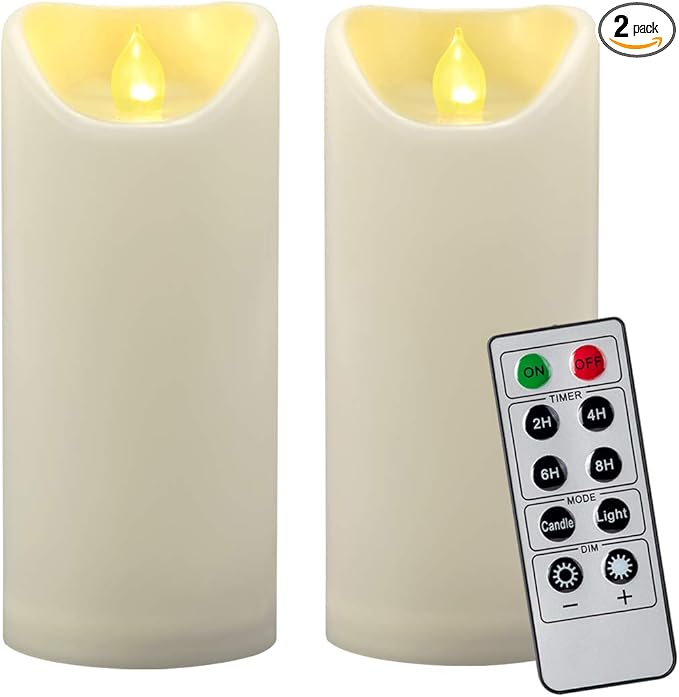 CANDLE IDEA 2 PCS 3"x7" Outdoor Waterproof Flameless LED Pillar Candles with Remote Timer, Battery Operated Electric Flickering Plastic Fake Candle for Halloween Christmas Lantern Decorations (Ivory)